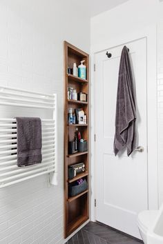 the bathroom storage for every nook and cranny is displayed in this ad