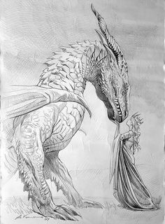 a drawing of a dragon holding a flower in its mouth