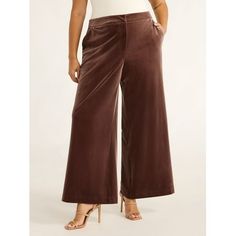 Were crushinghard. These soft, Velvet Trousers from Sofia Jeans are a fun and feminine alternative to your denims and cargos. They look-good, feel-good and feature side pockets to store and stash items so theyre within reach. The trendy wide-leg silhouette offers enough room for comfort. Add a bodysuit into the mix and pair them with the Velvet Single-Breasted Blazer (sold separately) for a coordinated outfit. Only at Walmart. Size: 16W.  Color: Brown.  Gender: female.  Age Group: adult. Velvet Cargo Pants, Walmart Outfits, Velvet Trousers, Sofia Vergara, Plus Size Pants, Velvet Pants, Breasted Blazer, Soft Velvet, Single Breasted