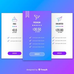 three pricing cards with colorful background