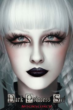 a woman with white hair and black lipstick