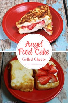 an angel food cake grilled cheese sandwich on a red plate