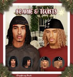 two men with dreadlocks and bandanas are shown in front of a christmas tree