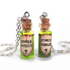 Zombie Friendship Necklace Zombie Lover, Cork Bottle, Mini Glass Bottles, Friendship Necklace, Bff Necklaces, Best Friend Jewelry, Best Friend Necklaces, Friendship Jewelry, Bottle Necklace