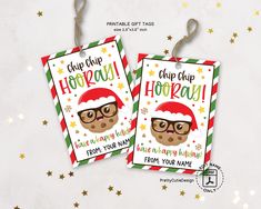 two christmas gift tags with the words chop chop hooray on them