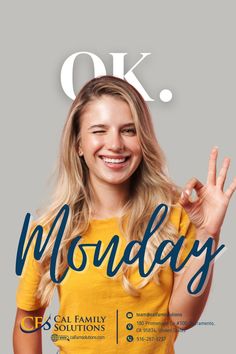 the cover of ok monday magazine with a woman in yellow shirt smiling and holding her hand up