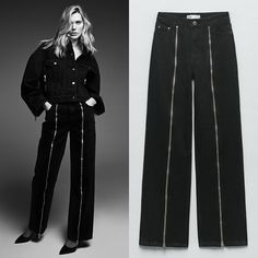 Nwt; Zara Woman Black Zw The Full Length Jeans With Zippers Sz;6 New Slim Fit - Straight Leg - High Waist Zw Zara Woman Jeans High-Waisted Jeans With Belt Loops. Five Pockets. Straight Legs With Front Zippers. Front Zip And Button Closure. Black 9632/057 100% Cotton Which Has At Least: Outer Shell 20% Rcs-Certified Recycled Cotton Black Pants With Metal Zipper For Fall, Fall Black Pants With Metal Zipper, Black Jeans With Zipper Closure For Fall, Black Jeans With Zip Fly For Fall, Jeans With Belt, Full Length Jeans, High Waisted Wide Leg Jeans, Woman Jeans, Zara Jumpsuit