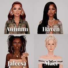 four female avatars with the names of each woman in their respective bodysuits