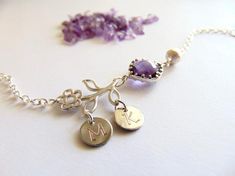 Birthstone Bracelet, Initial charm, Flower bracelet, Amethyst Jewelry, February Jewelry, Personalized Custom Birthday gift, Flower girl Gift.Choose your BIRTHSTONE & INITIALS to make this piece individually yours.As with all of our pieces this Birthstone necklace is made with great care, each letter or symbol is hand stamped and polished by hand.Size:**  Disc diameter is 10 mm** Size of flower is about 14 mm X 20 mmTotal length is approx 6 inches with a 1 inch extension makes this Bracelet total Flower-shaped Bracelets With Charms For Gift, Adjustable Purple Charm Bracelet For Birthday, Purple Amethyst Charm Bracelet For Gift, Purple Amethyst Charm Bracelet Gift, Flower Shaped Charm Bracelet For Gift, Floral Charm Bracelet Gift, Mother's Day Gift Charm Bracelet With Flower Charm, Personalized Flower Charm Bracelet As Gift, Personalized Flower Charm Bracelet Gift