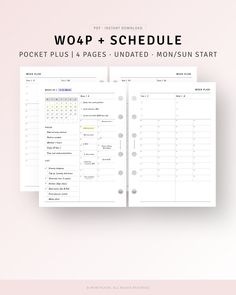 the word and schedule book is open on top of a pink background