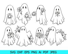 halloween ghost clipart with flowers and pumpkins