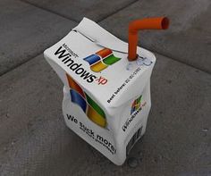 a white box with an orange handle and windows logo on the side, sitting on concrete