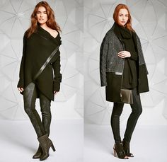 Elie Tahari 2014-2015 Fall Autumn Winter Womens Lookbook Presentation - Jogging Sweatpants Knit Cap Beanie Outerwear Coat Jacket Lace Crochet Sweater Jumper Boots Crop Top Midriff 3D Cutout Furry Ribbed Snake Reptile Multi-Panel Leggings Waffle Quilted Scarf Turtleneck Mohair Skirt Frock Accordion Pleats Sweatshirt Hoodie Dress Zipper Panels Motorcycle Biker Rider - New York Fashion Week NYFW Boots Skirt