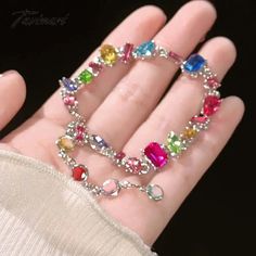 Tavimart New Sparkling Colorful Crystal Bracelets For Women Korean Zircon Metal Chain Bracelet Party Jewelry Valentine's Day Gift Bracelet Party, Valentines Jewelry, Bracelets For Women, Party Jewelry, Jewelry Party, Crystal Bracelets, Bracelet Gift, Metal Chain, Chain Bracelet