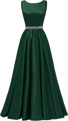 Satin Bateau Neck Prom Dresses Long for Women A-Line Beaded Ruched Evening Formal Party Ball Gowns with Pockets Green 8 at Amazon Women’s Clothing store New Long Dress Designs, Satin Cloth Dress Designs, Prom Dresses 2024 Green, Basic Prom Dress, Green Gown Elegant, Grade 8 Grad Dresses Long, New Gown Design, Green Colour Dress, Long Gown Dress Party Wear