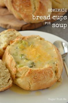 homemade bread cups for soup on a plate