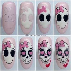 Monster High Nails, Halloween Nail Art Tutorial, Skull Nail Art, Horror Nails, Halloween Nails Diy, Skeleton Love, Skull Nails, Manicure Nail Designs