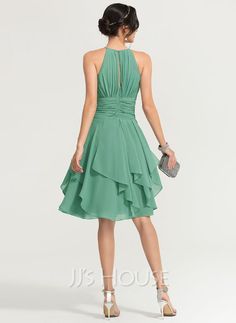 A-Line Scoop Neck Knee-Length Chiffon Cocktail Dress With Ruffle Cascading Ruffles (016170853) - JJ's House Cascading Dress, Ruffles Bridesmaid Dresses, Chiffon Ruffle Dress, Knee Length Cocktail Dress, A Line Cocktail Dress, Chiffon Cocktail Dress, Cascading Ruffles, Dresses Chiffon, Chiffon Ruffle