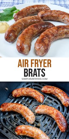 air fryer brats on the grill with text overlay