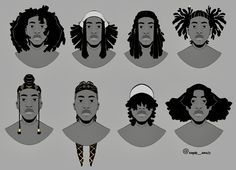 the silhouettes of people with dreadlocks on their heads