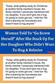 two christmas cards with the words, woman told to go screwy here after she stuck up for her daughter who didn't want to hug a