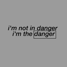 the words i'm not in danger, i'm the danger on a gray background