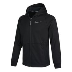 Men's Nike Pro Therma-FIT Fleece Stay Warm Sports Training Hooded Logo Jacket Autumn Black DD2125-010 Functional Sports Sweatshirt For Winter, Hooded Fleece Outerwear For Sports Events, Winter Sports Functional Sweatshirt, Functional Winter Sports Sweatshirt, Nike Black Outerwear For Sports Events, Nike Black Sports Outerwear, Nike Sporty Fleece Jacket For Sports, Black Windproof Activewear For Winter, Black Windproof Winter Activewear