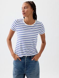 Favorite Graphic T-Shirt | Gap Factory Navy Uniforms, Knit Short, Men Boys, The Gap, Petite Size, Cotton Knit, Green Stripes, Blue Stripes, Knit Jersey