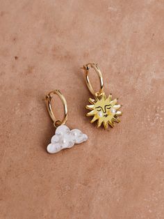 Sun & Cloud Hoops Moon And Sun Earrings, Inked Illustration, Saturn Charm, Celestial Earrings, Sun Charm, Hoop Charms, Gold Filled Hoops, Wolf Moon, Celestial Jewelry