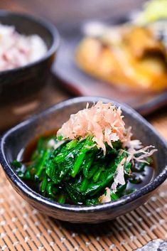 some food is in a bowl on a table