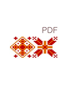 a cross stitch pattern with an orange and red fish on it's side, next to the word pdf