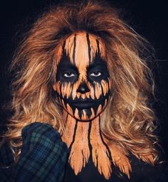 Creepy Pumpkin Face Paint, Scary Pumpkin Face Painting Ideas, Scary Pumpkin Face Makeup, Scary Scarecrow Face Paint, Creepy Pumpkin Makeup, Face Paint Ideas Scary, Halloween Face Paint For Adults, Scary Pumpkin Makeup Halloween, Face Paint Adults Halloween