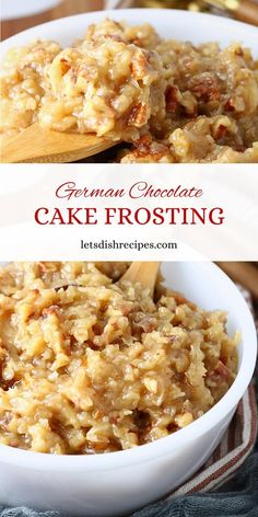 german chocolate cake frosting in a white bowl