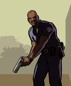 a drawing of a police officer holding a can in his right hand and looking at the ground