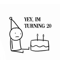 a cartoon character blowing out candles on a birthday cake with the words, yey, im turning 19