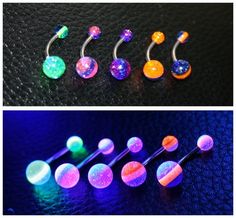 glow in the dark belly piercings with glitter balls