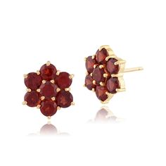 Show details for Yellow 9ct Gold 1.76ct Garnet Round Floral Cluster Stud Earrings Stud Earrings Set, Fine Earrings, Fine Jewellery Earrings