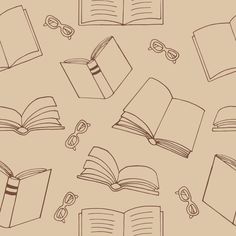 an open book with glasses and eyeglasses is shown in this seamless pattern