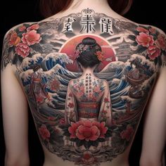 Traditional Japanese Tattoo Sleeve, Geisha Tattoo Design, Piece Tattoo, Back Piece Tattoo, Tattoo Back, Full Back Tattoos, Traditional Japanese Tattoos, Asian Tattoos, Japanese Sleeve Tattoos