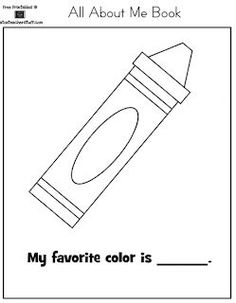 an all about me book with the words my favorite color is, and a crayon