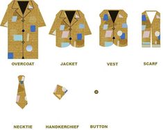 the different types of jackets and ties are shown