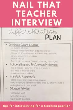 a pink and white poster with the words, tips for interviewing students about their teacher's work