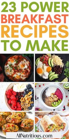 the cover of the book 23 power breakfast recipes to make, with pictures of different foods