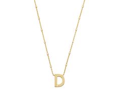 Kendra Scott Letter D Pendant Necklace - Necklace : Gold Metal : No need to spell it out...The Letter D Pendant Necklace is sure to be a new favorite. Featuring your initial, or your bestie's, or your crush's (we won't tell), wear a personalized reminder designed with the brands signature etched detail. 14K gold or rhodium - all plated over brass. Lobster claw closure. Imported. Kendra Scott Letter Necklace, Trendy Yellow Gold Initial Necklace For Everyday, D Necklace Initial, D Necklace, The Letter D, Letter Pendant Necklace, Pendant Necklace Gold, Letter D, Necklace Necklace