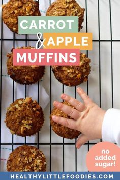 carrot and apple muffins on a cooling rack with the words healthy littlefoodies com