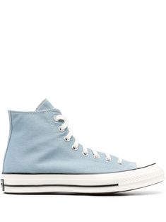 light blue canvas signature star patch to the sides front lace-up fastening round toe rubber toecap flat rubber sole Light Blue Converse, Cute Converse, Sneakers Brown, Blue Converse, High Top Converse, Brown Sneakers, Chuck 70, My Themes, Blue Canvas