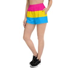 Add these cute pansexual shorts to your festival wardrobe. Not only super cool for pride events and festivals, they are also functional athletic shorts suitable for swimming, spending time on the beach or by the pool, gym workouts or outdoor leisure activities. You'll also appreciate the mesh pockets large enough to hold your phone. DETAILSComfortable elastic waistband with a flat white drawstringDeep mesh side-pocketsWater-repellent microfiber fabricMoisture wickingBreathable & fast dryingUPF50 Pan Flag, Pan Pride, Workouts Running, Pride Festival, Pansexual Flag, Festival Clothes, Pansexual Pride, Pride Outfit, Outdoor Leisure