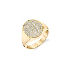 14k yellow gold & diamond medium oval pave signet ring. 14k gold band. Available in sizes 5-7 Signet Ring Diamond, Layering Diamond Necklaces, Silver Diamond Ring, Delicate Earrings, Ring Size Guide, Gold Band, Huggies Earrings, Silver Diamonds, Signet Ring