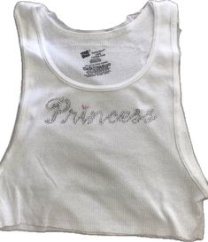 Y2k Summer Tops With Rhinestones, Rhinestone Tank Top, Pink Princess Rhinestone Top, Bedazzled Tank Top Y2k, 2000 Rinestone Shirt, Wife Beaters, Top Photo, Silver Rhinestone, White Tank