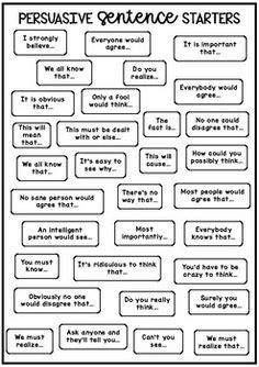 the persuative sentence chart is shown in black and white, with words on it